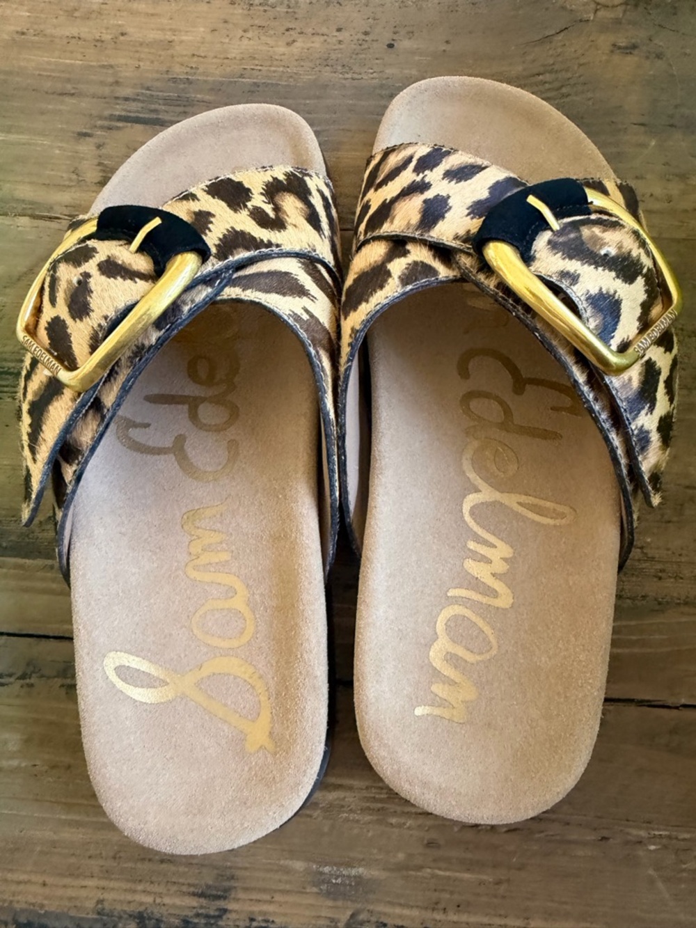 Sam Edelman Leopard Print Buckle Slide Sandals - Brown, Black, Gold